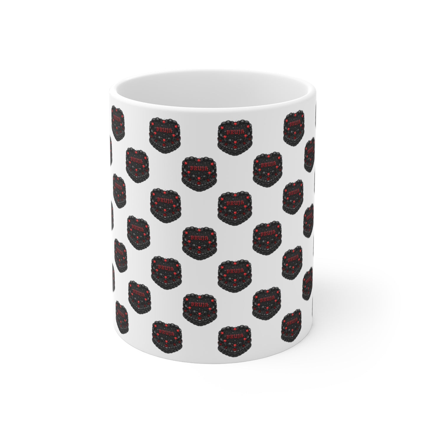 Bruja Vintage Heart Cake Pattern 11oz White Mug 🖤🕷️