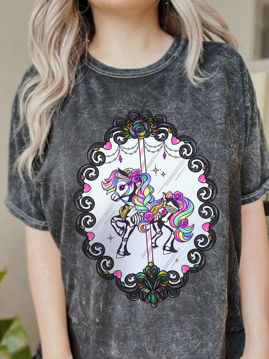 Carousel Horse Haunted Vintage Frame Acid Wash T-shirt 💖 🎪 🎠