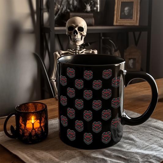 Bruja Vintage Heart Cake Pattern 11oz Black Glossy Finish Mug ✨🖤