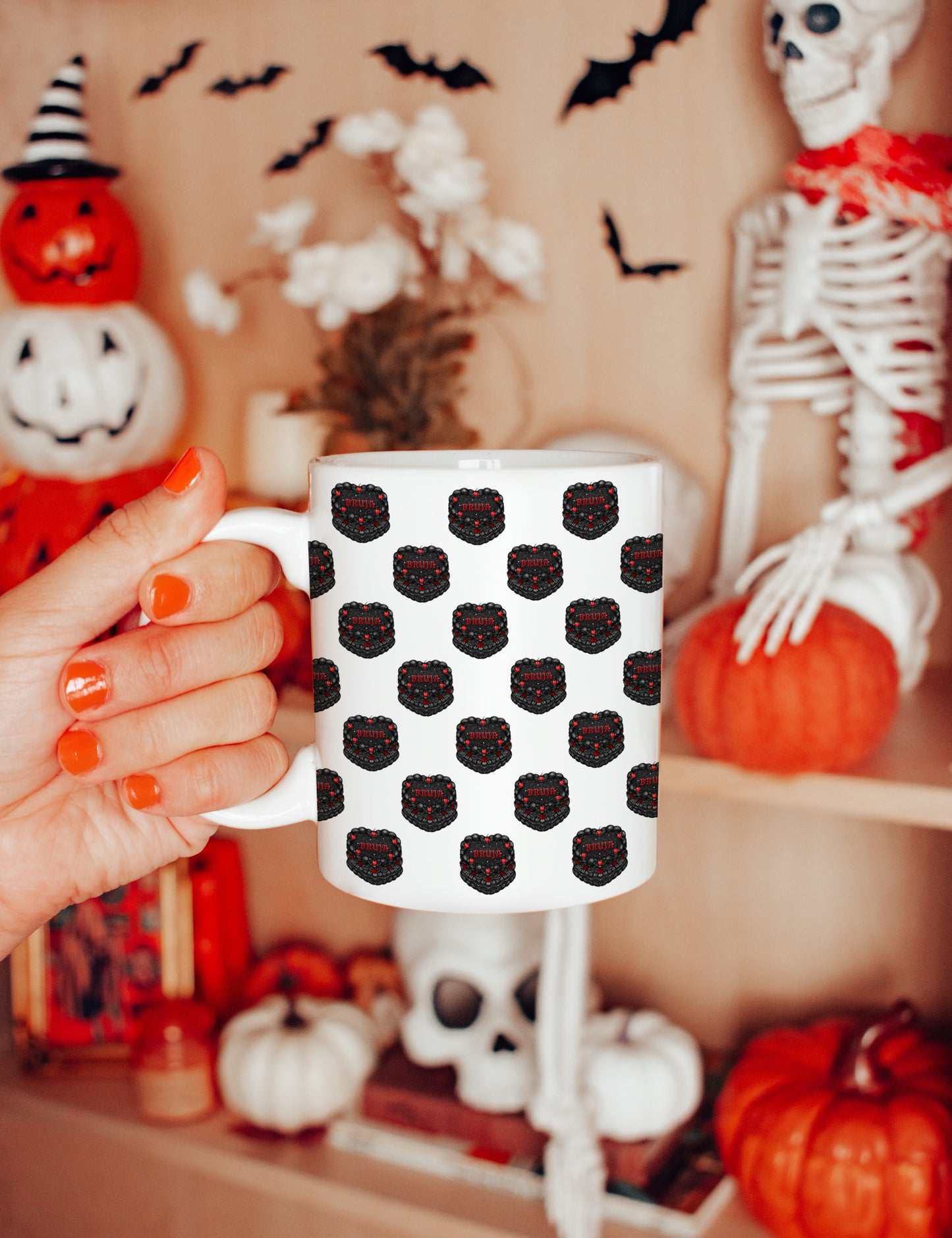 Bruja Vintage Heart Cake Pattern 11oz White Mug 🖤🕷️