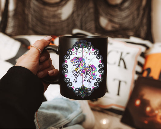 Carousel Horse Vintage Haunted Frame Matte Heat Changing Mug 💀🎠