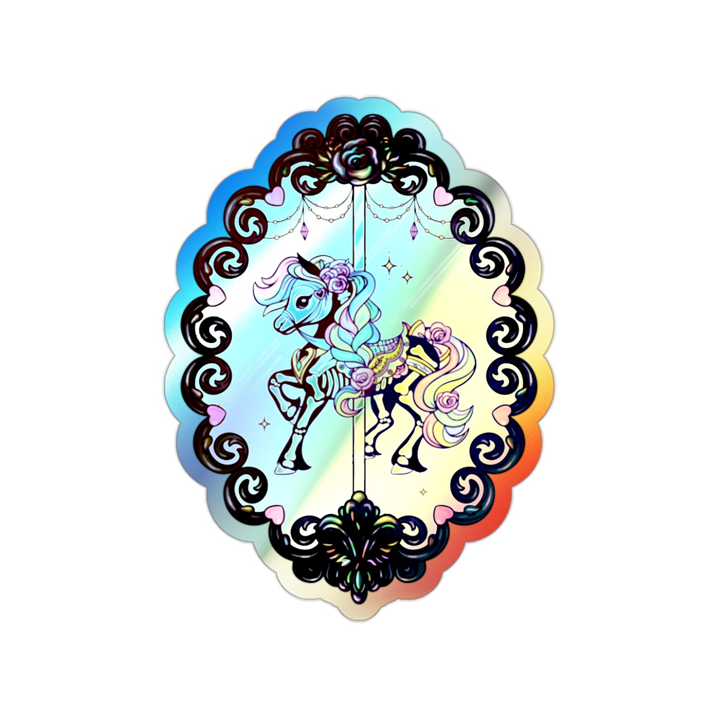 Carousel Horse Haunted Vintage Frame Die-Cut Holographic sticker 🎪🎠 💀