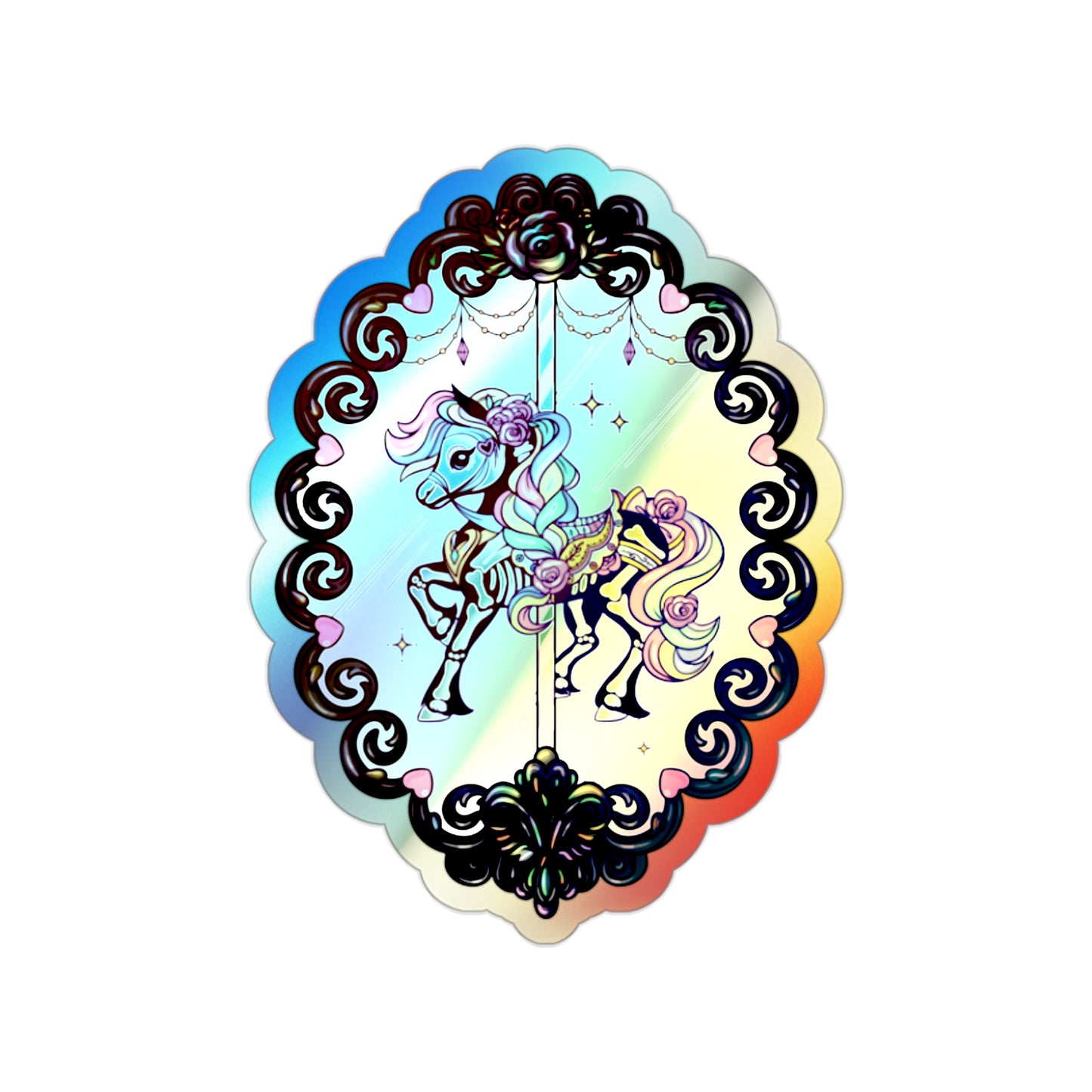 Carousel Horse Haunted Vintage Frame Die-Cut Holographic sticker 🎪🎠 💀