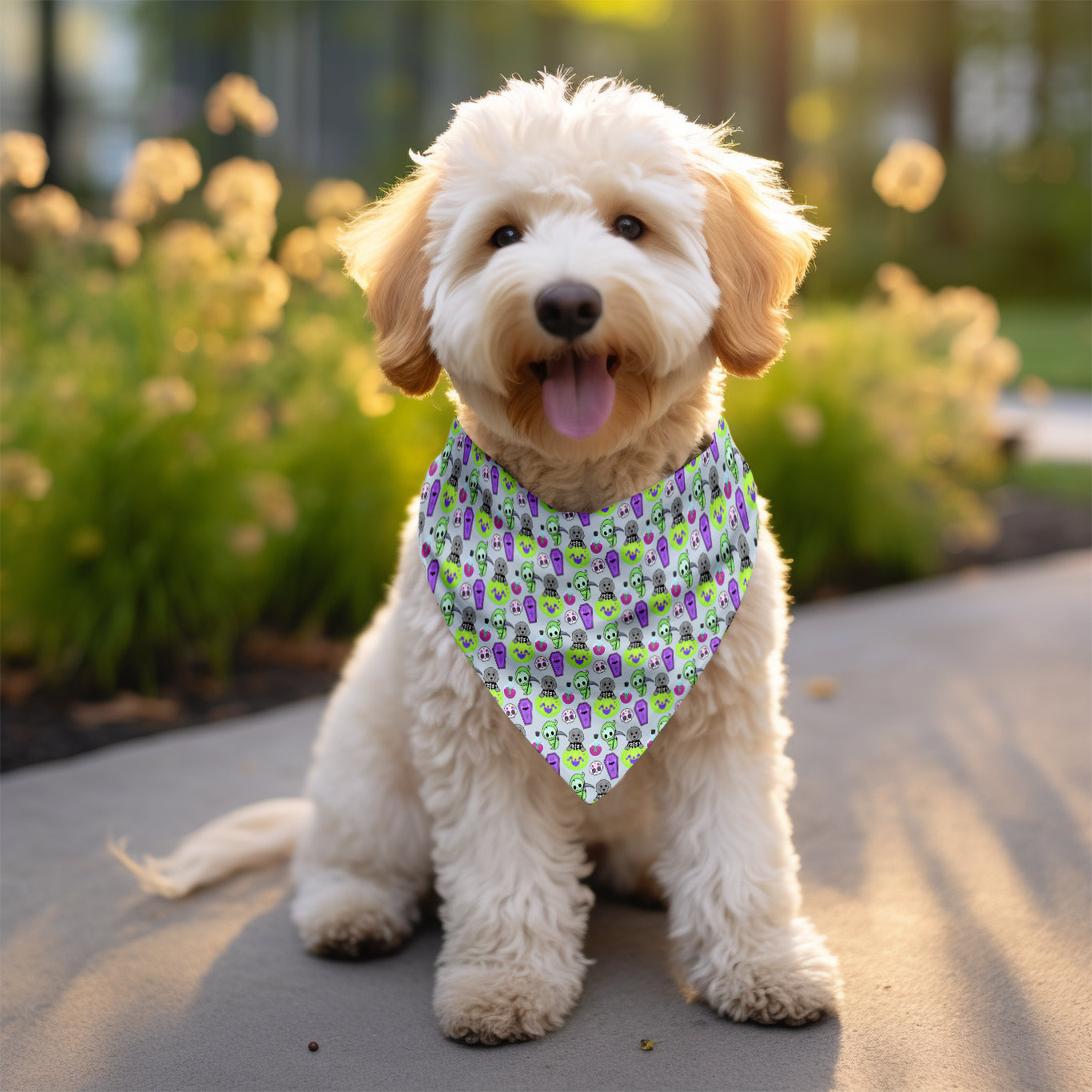 Grey Neon Halloween Pattern Australian Labradoodle Neon Bandana Collar 💚 🐾