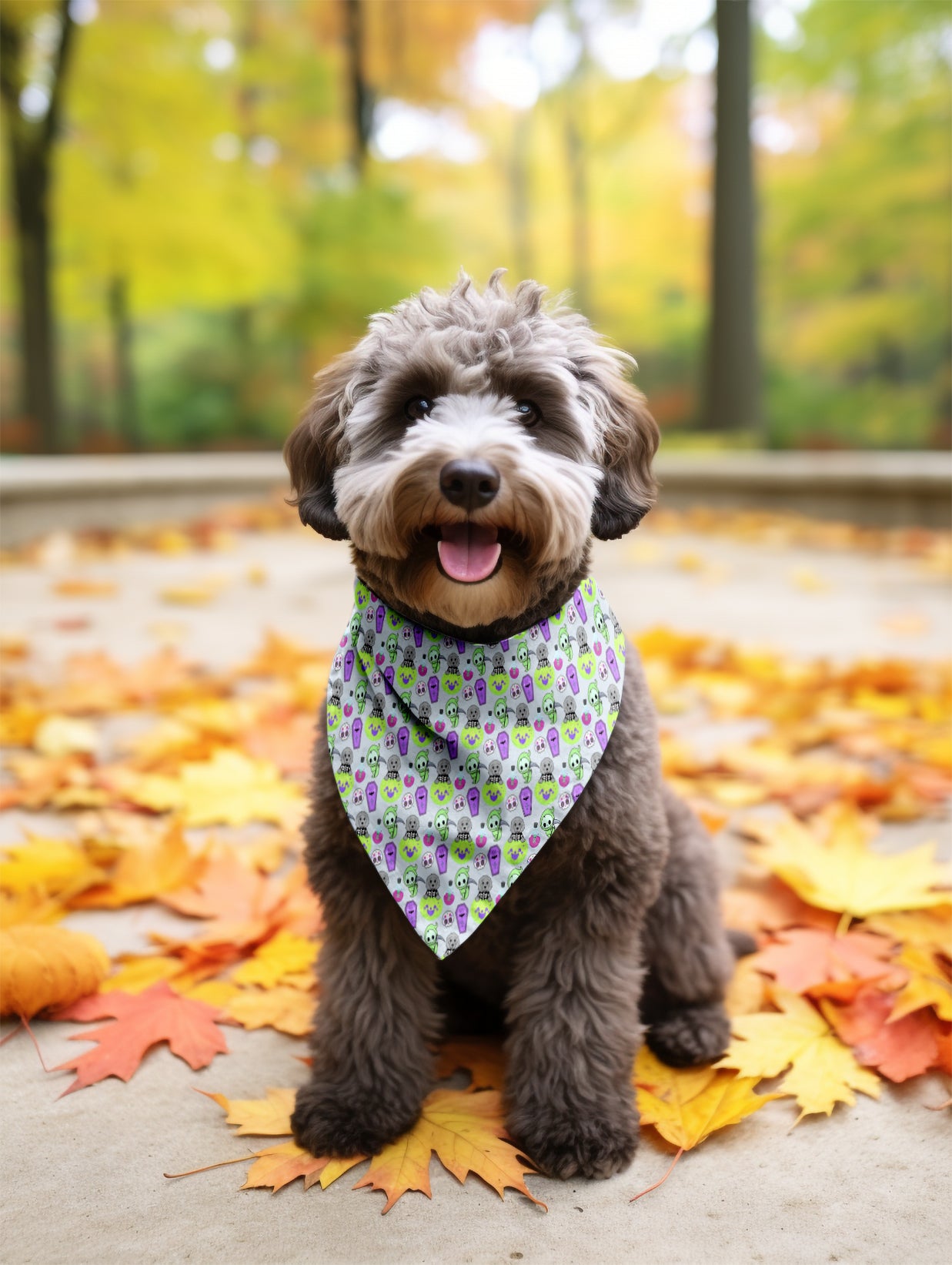 Grey Neon Halloween Pattern Australian Labradoodle Neon Bandana Collar 💚 🐾