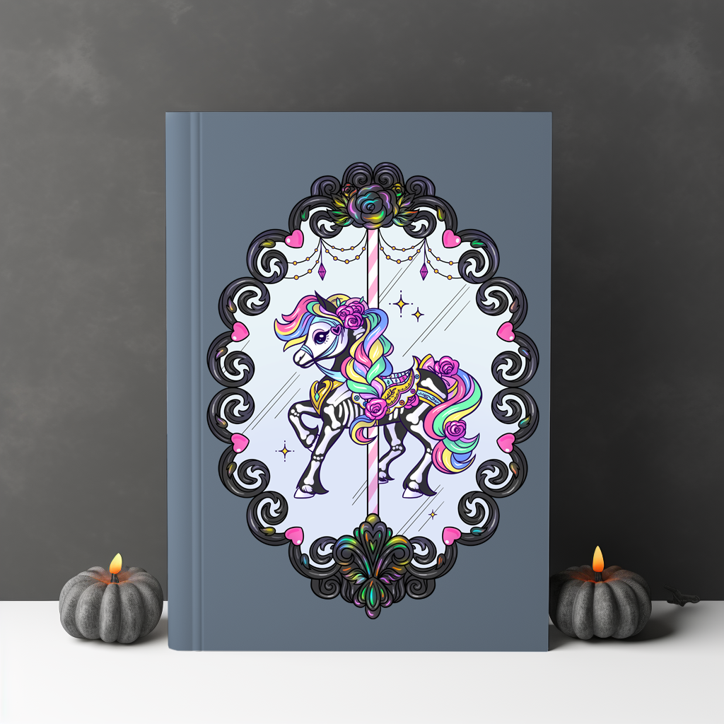 Haunted Carousel Horse Vintage Frame Halloween A4 Notebook 🎪🎠🎡