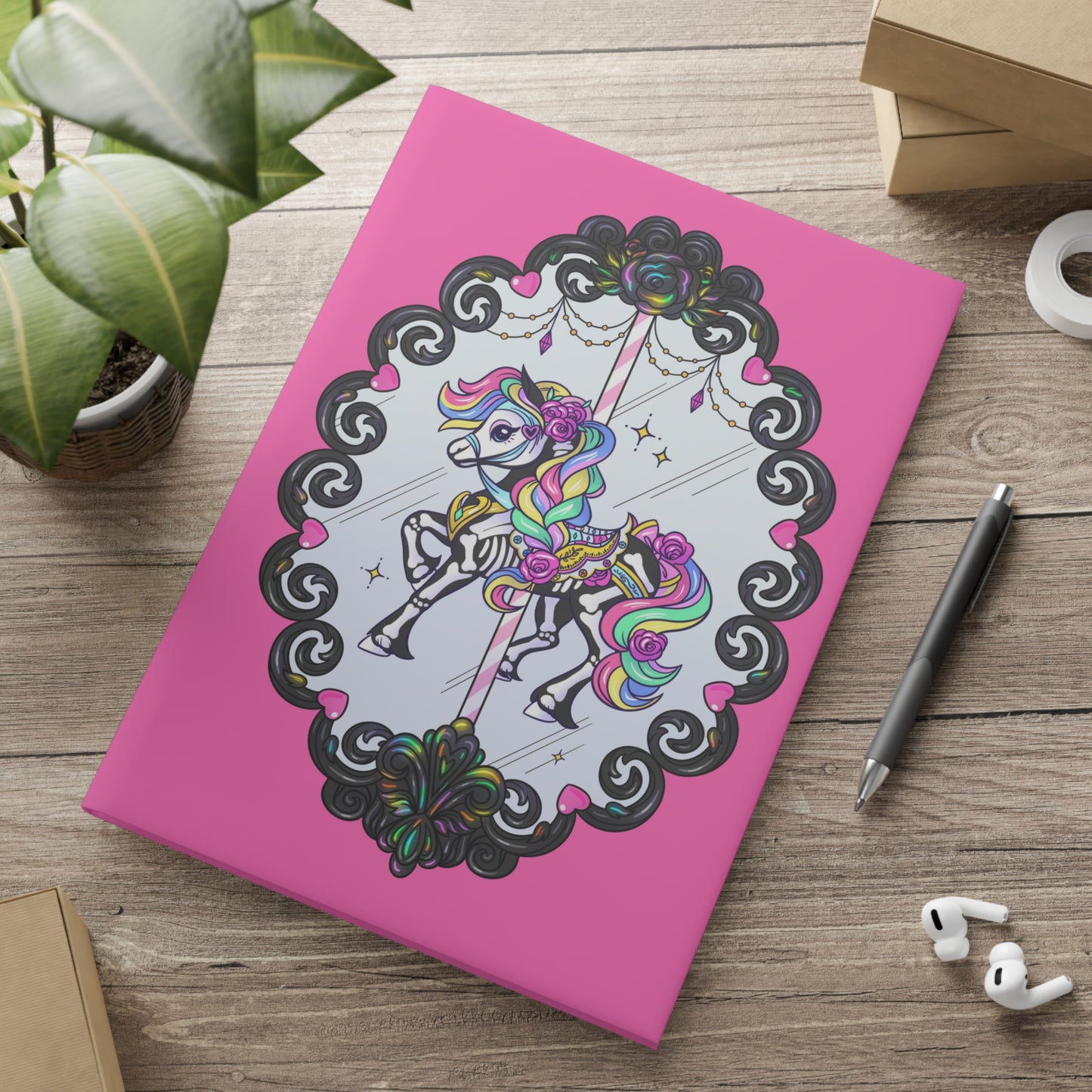 Haunted Carousel Horse Vintage Frame Halloween A4 Notebook 🎪🎠🎡