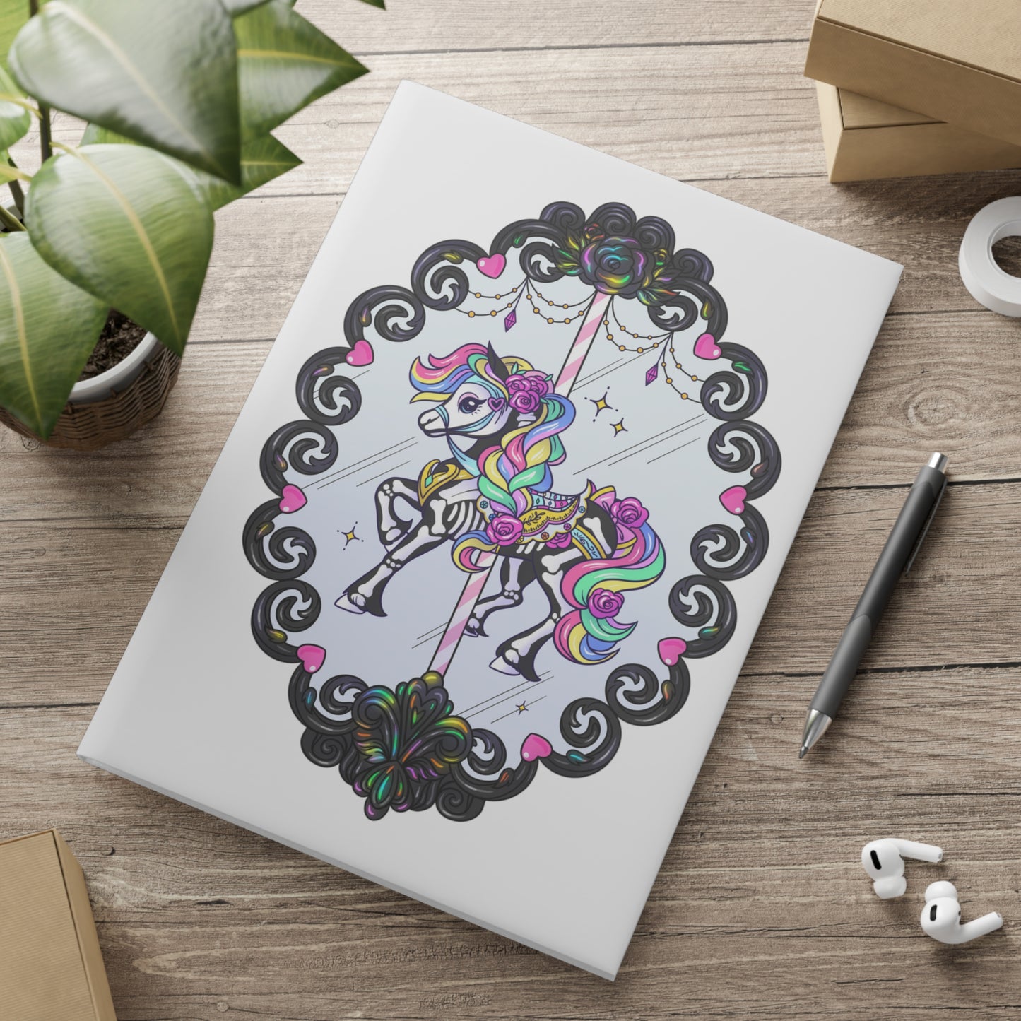 Haunted Carousel Horse Vintage Frame Halloween A4 Notebook 🎪🎠🎡