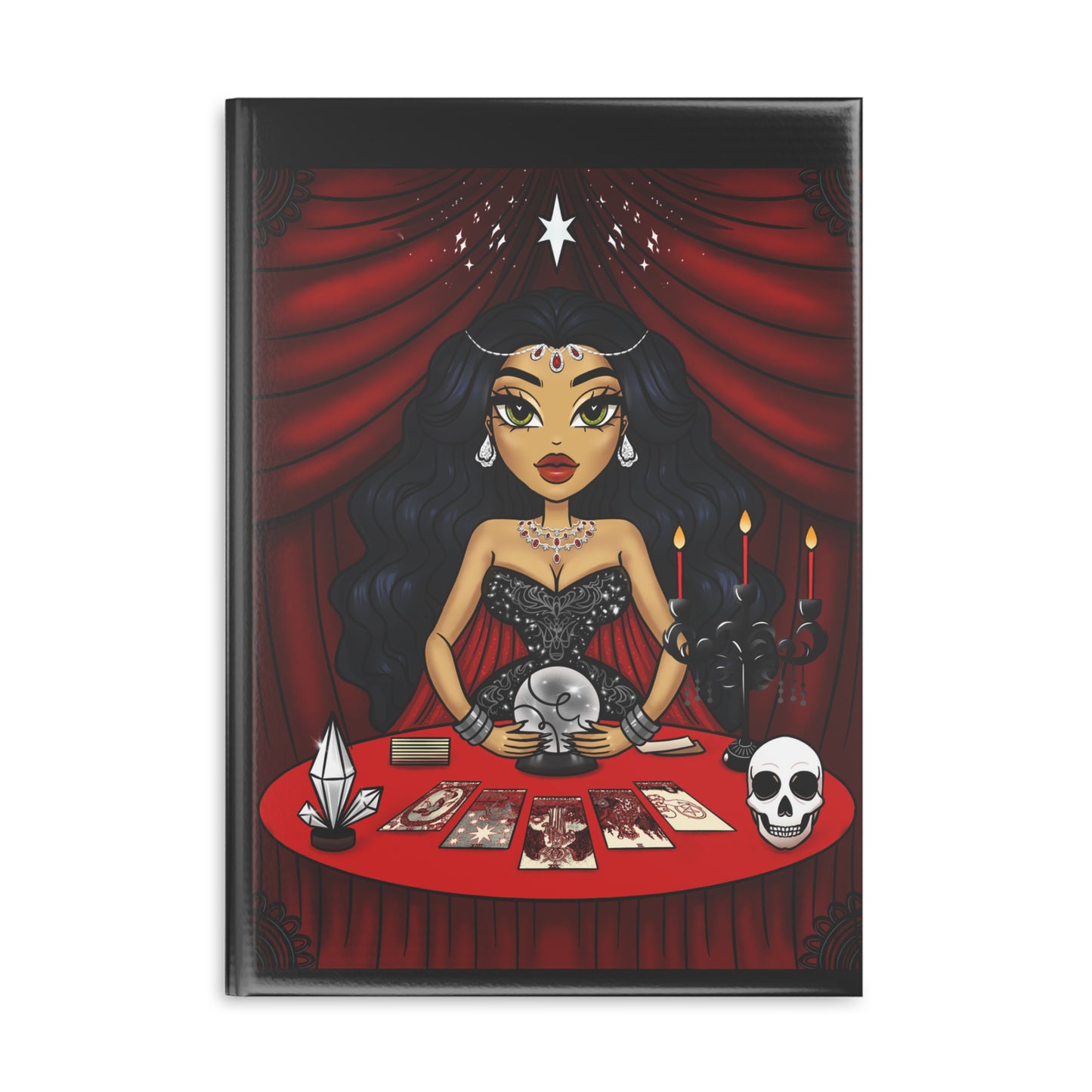 Tarot Reader Fortune Teller Bruja A4 Glossy Finish Notebook Black. Choose Your Interior: Ruled Lined, Dotted Grid or Blank No Lines (best for art sketchbook) 