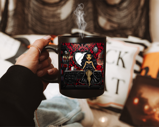 Vampire Gothic Vanity Doll Heat Changing Black & White Matte 11oz Mug 🖤