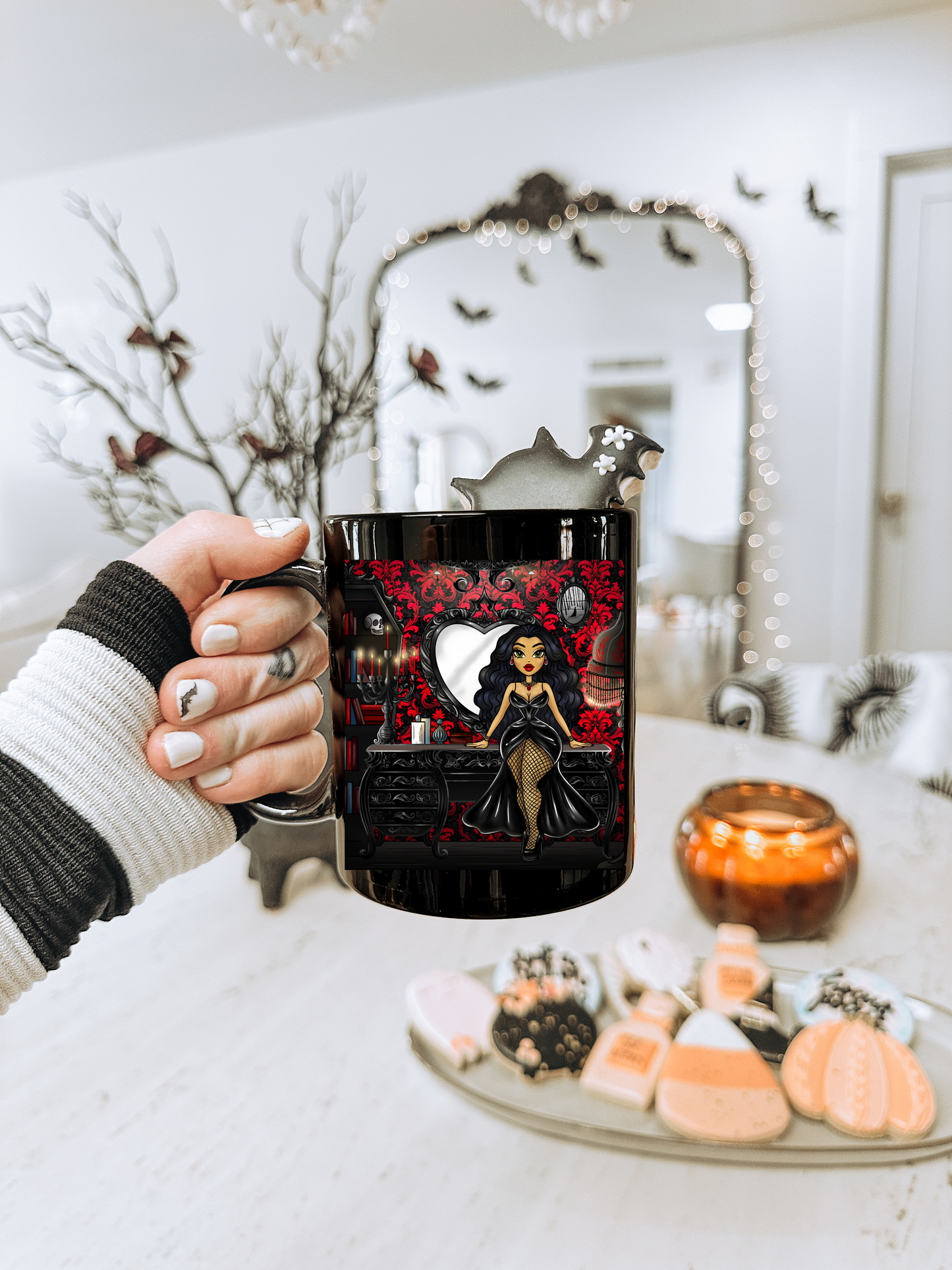 Vampira Gothic Vanity Doll 11oz Black Glossy Mug 🖤 🦇