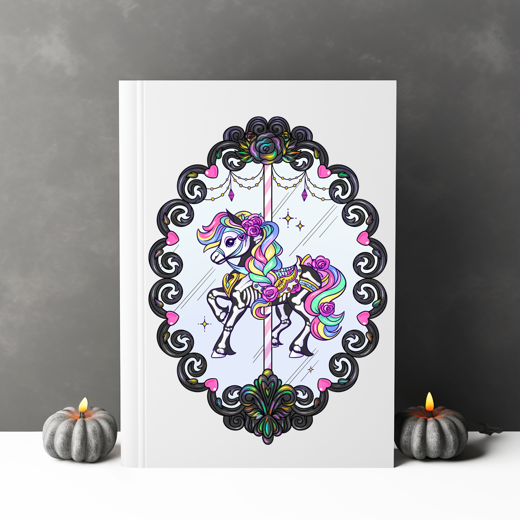 Haunted Carousel Horse Vintage Frame Halloween A4 Notebook 🎪🎠🎡