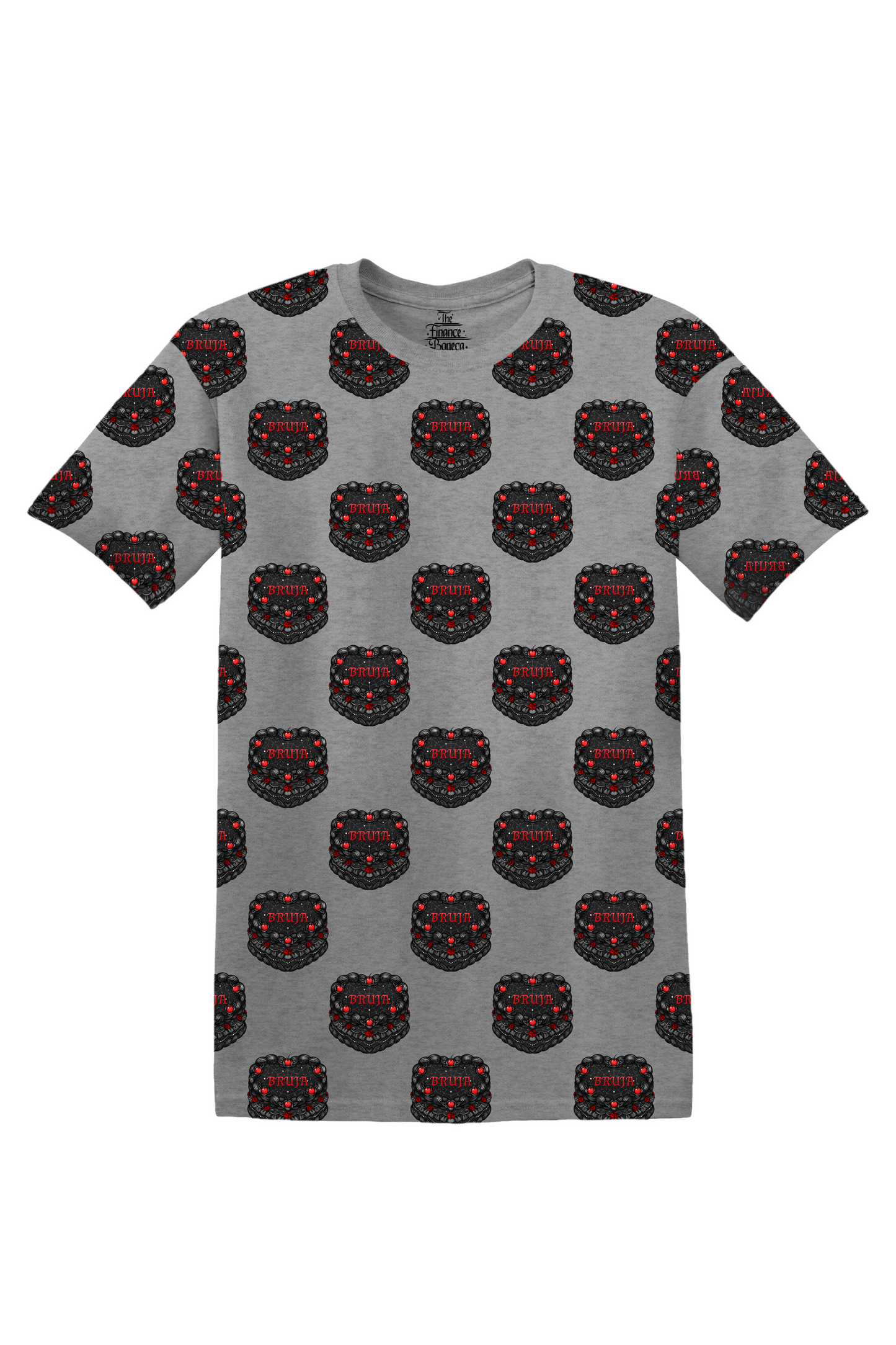 Bruja Heart Grey All Over Print Patterned T-shirt Short Sleeve